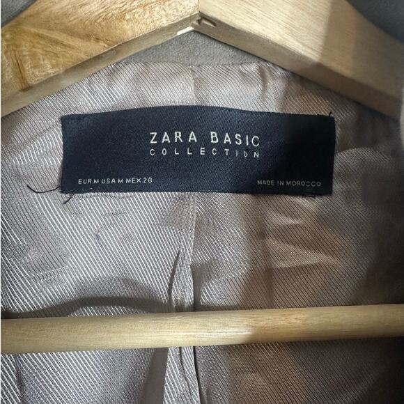 Zara Basic Collection Cropped Military Double-Breasted Jacket Olive Taupe Medium - Picture 3 of 9